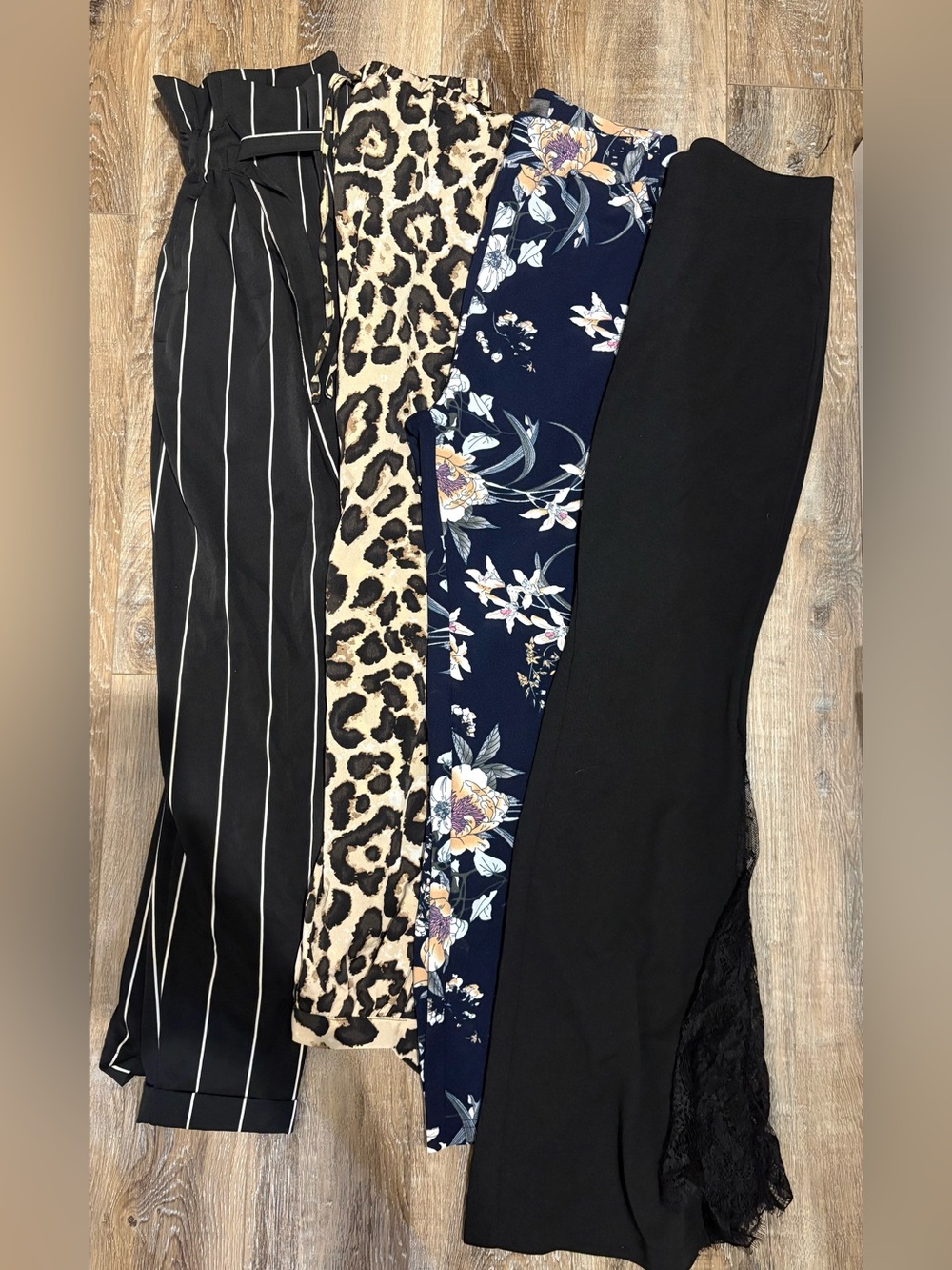 SHEIN Black Striped, Leopard, Navy Floral & Solid Black Wide Leg Pants Set